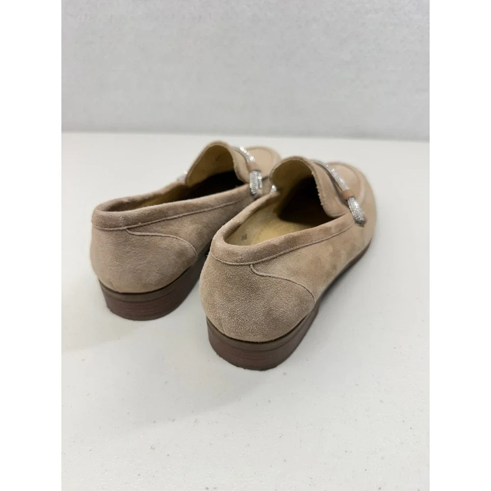 Vaneli Taupe Suede Rhinestone Embellished Slip On Loafers Old Money Shoes 8.5 M